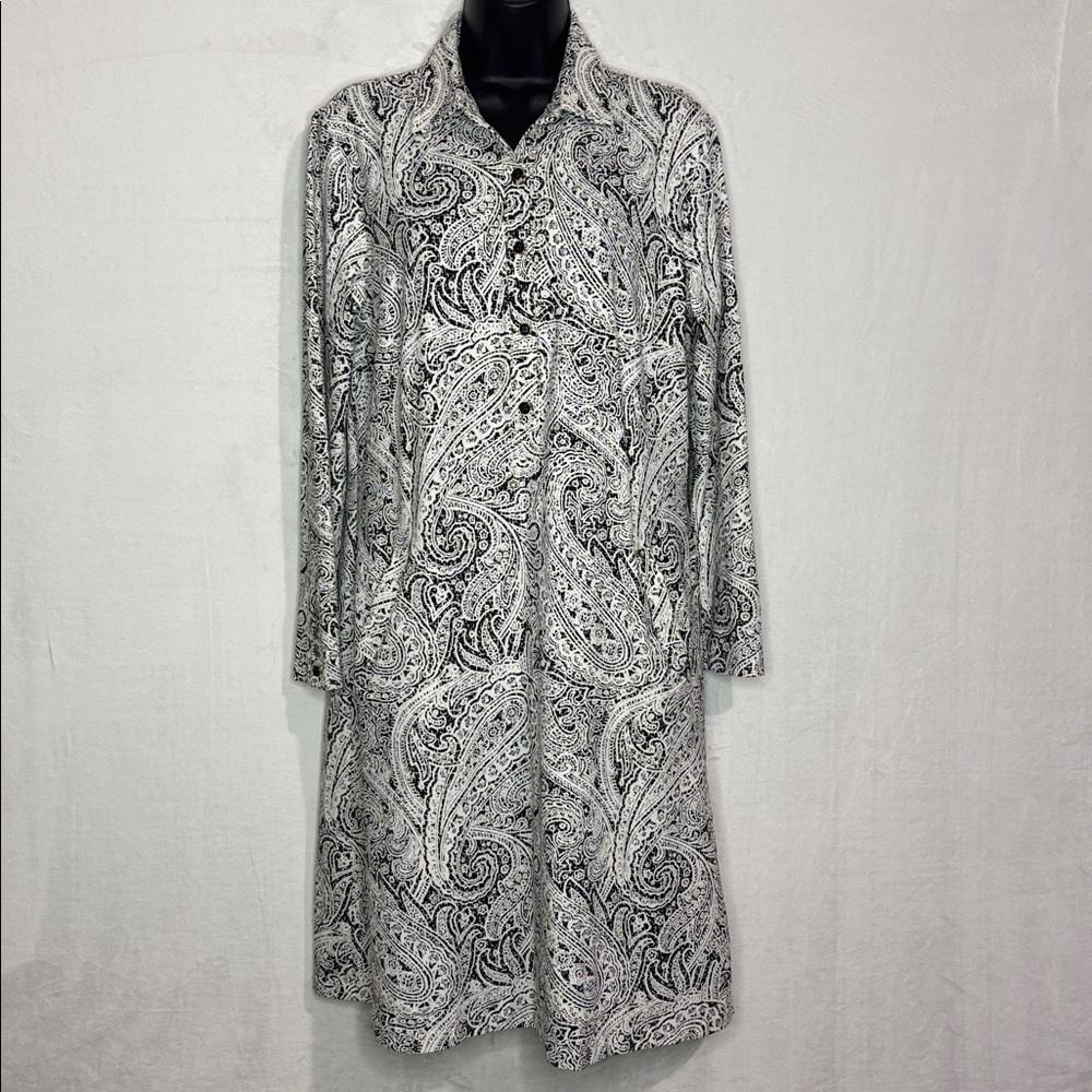 J. McLaughlin Black and White Paisley Midi Dress Size: Large